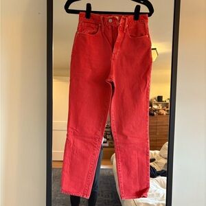 Madewell “Mom Jean”; Garment Dyed Edition in Red